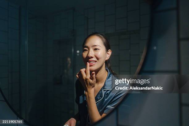 my skincare rituals - lip gloss stock pictures, royalty-free photos & images