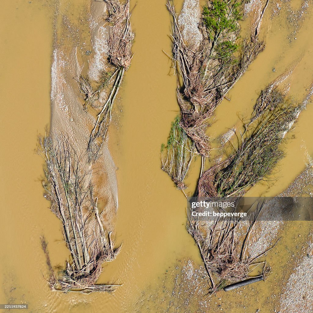 Top view of the riverbed after the Elvo torrent floods