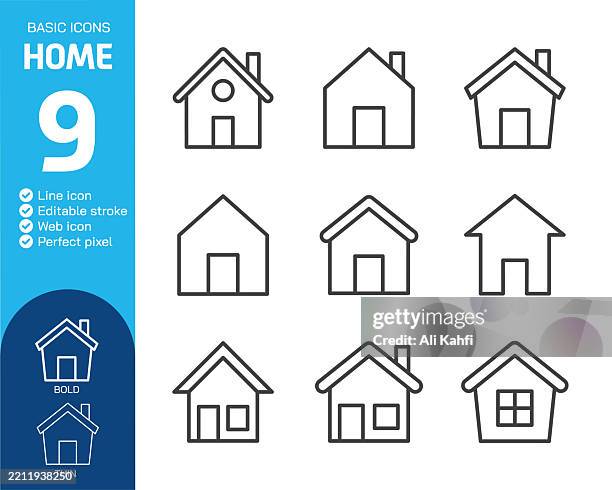 home thin line icons collection. editable stroke. vector illustration. basic icon for website design, logo, app, template, ui, infographic etc - homepage stock illustrations