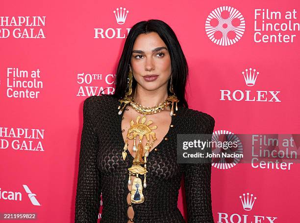 Dua Lipa at the 50th Chaplin Gala Honoring Pedro Almodóvar held at Lincoln Center on April 28, 2025 in New York, New York.