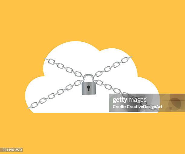 white cloud with chain and padlock. cloud data security and protection concept - cloud security stock illustrations