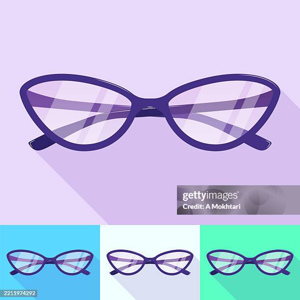 purple cat-eye glasses on pastel background. - eye chart stock illustrations