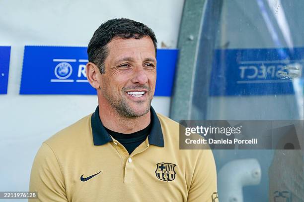 Coach Juliano Belletti of Barcelona during the UEFA Youth League 2024/25 Semi-final between AZ Alkmaar and FC Barcelona at Centre Sportif de Colovray...