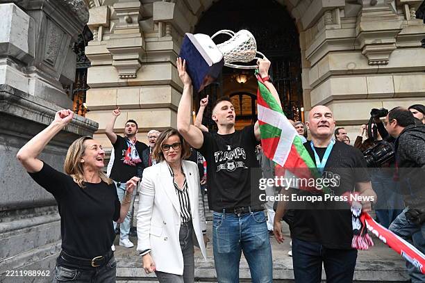 Hundreds of people received the players of Surne Bilbao Basket after winning the FIBA Europe Cup, on 25 April, 2025 in Bilbao, Biscay, Basque...