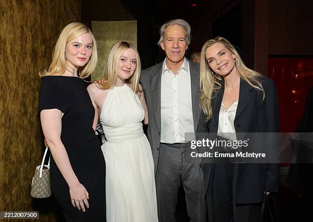 Elle Fanning, Dakota Fanning, David E. Kelley, and Michelle Pfeiffer are seen as TCM honors actress Michelle Pfeiffer with Hand and Footprint...