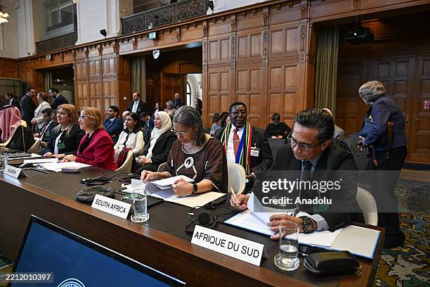 Representatives of South Africa attend a public hearing at the International Court of Justice in The Hague, Netherlands on April 29, 2025. The ICJ is...