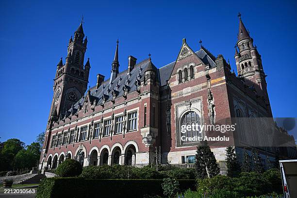 View of the Peace Palace, home to the International Court of Justice, in The Hague, Netherlands on April 29, 2025. The Court convenes to hear a case...