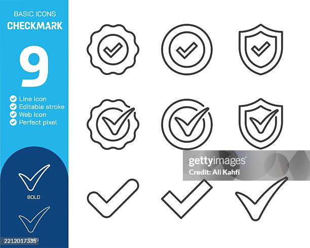 checkmark thin line icons collection. editable stroke. vector illustration. basic icon for website design, logo, app, template, ui, infographic etc - system validation stock illustrations