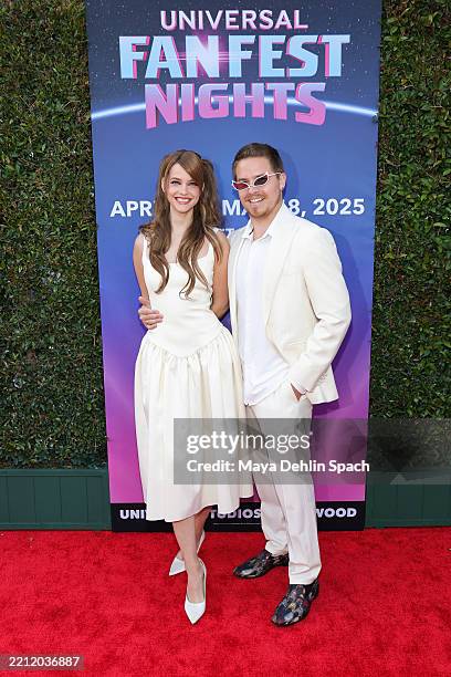 Barbara Palvin and Dylan Sprouse attend Universal Fan Fest Nights at Universal Studios Hollywood on April 25, 2025 in Universal City, California.