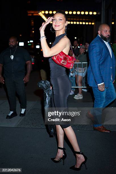 Bella Hadid is seen attending Gigi Hadid's 30th birthday at Le Chalet in Midtown on April 25, 2025 in New York City.