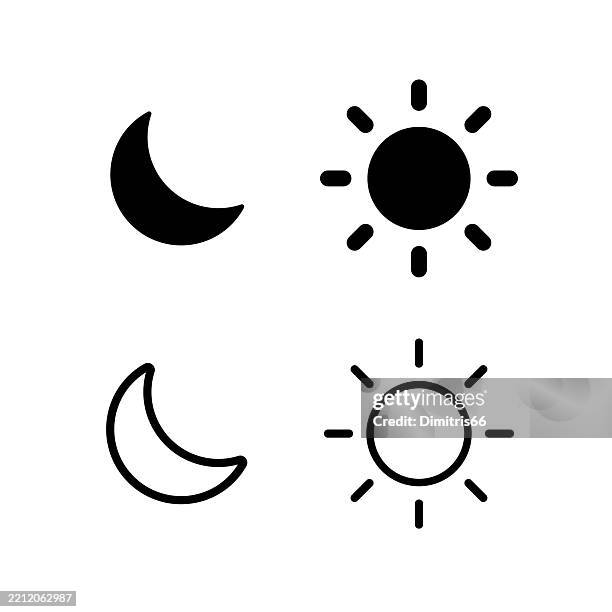 stockillustraties, clipart, cartoons en iconen met moon and sun icon set. solid and line icon with editable stroke - sun