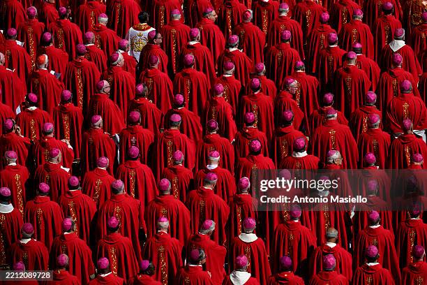 Cardinals and bishops attend the funeral of Pope Francis in St. Peter’s Square on April 26, 2025 in Vatican City, Vatican. Pope Francis died on April...