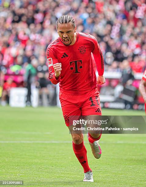 Leroy Sane of FC Bayern Muenchen celebrates after scoring his team`s first goal during the Bundesliga match between FC Bayern München and 1. FSV...