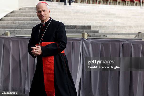 Cardinal Robert Francis Prevost attends the funeral of Pope Francis in St. Peter’s Square on April 26, 2025 in Vatican City, Vatican. Pope Francis...