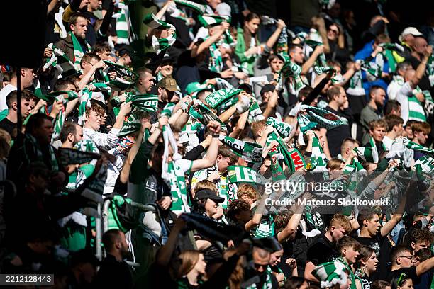 Fans of Lechia Gdansk seen on the tribune during PKO Ekstraklasa match between Lechia Gdansk and Piast Gliwice at Polsat Plus Arena on April 26, 2025...
