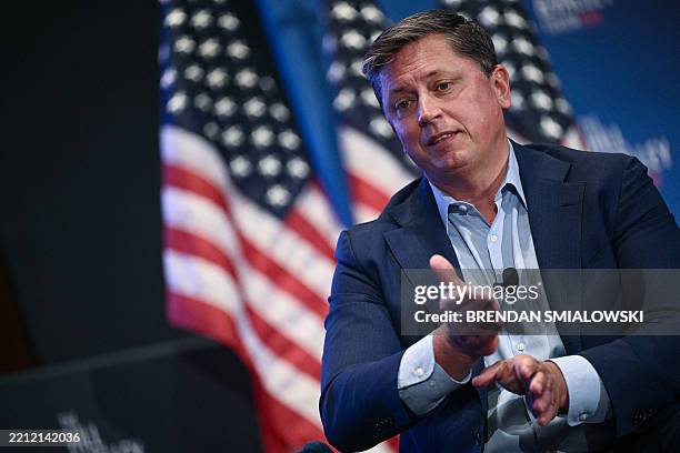 SpaceX senior vice president of global business and government affairs Tim Hughes speaks during the Hill & Valley Forum at the US Capitol Visitor...