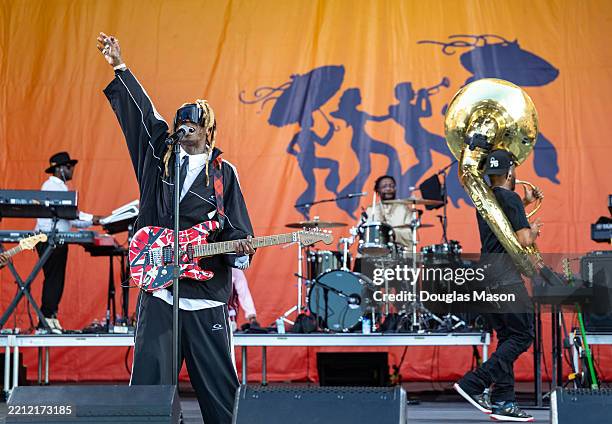 Lil Wayne performs with The Roots during the 2025 New Orleans Jazz & Heritage Festival at Fair Grounds Race Course on April 26, 2025 in New Orleans,...