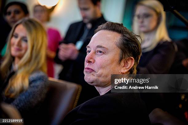 White House Senior Advisor, Tesla and SpaceX CEO Elon Musk attends a Cabinet meeting at the White House on April 30, 2025 in Washington, DC. Trump...