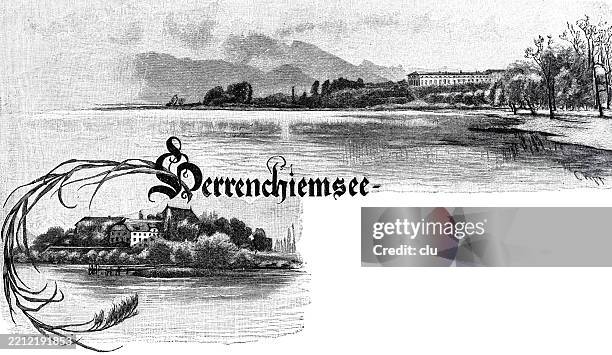 herrenchiemsee, germany - herrenchiemsee castle stock illustrations