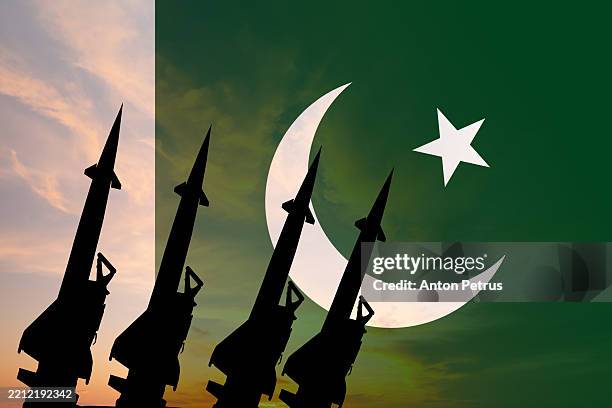 missiles with pakistani flag in the background - pakistan stock pictures, royalty-free photos & images