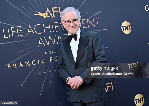Steven Spielberg attends the AFI Life Achievement Award Ceremony Honoring Francis Ford Coppola at Dolby Theatre on April 26, 2025 in Hollywood,...
