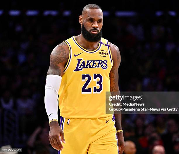 Los Angeles, CA LeBron of the Los Angeles Lakers against the Minnesota Timberwolves in the first half of game 5 of a first round NBA basketball game...