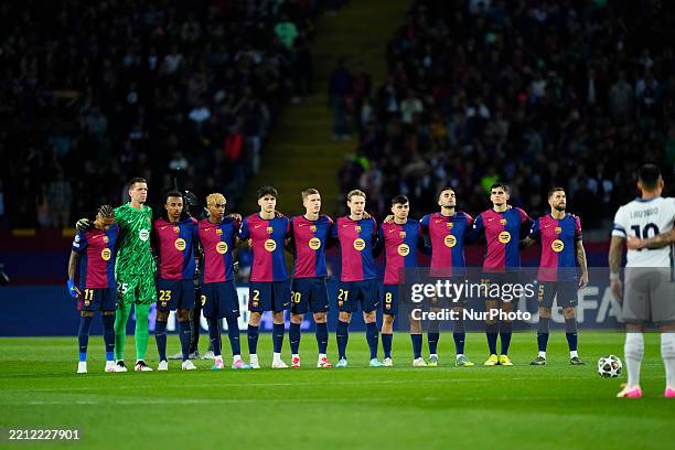 Barcelona team at the minute's silence in memory of Pope Francisco during the UEFA Champions League 2024/25 Semi Final First Leg match between FC...