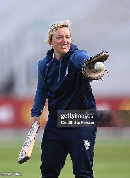 Durham Women head coach Danielle Hazell in action during the warm up during the Metro Bank One Day Cup match between Durham Women and The Blaze at...