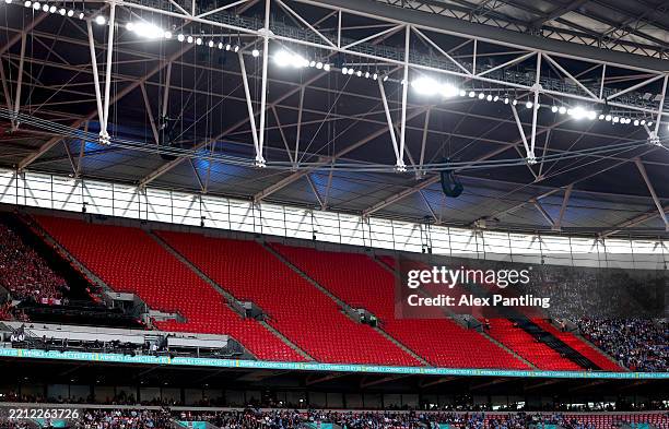 Empty seats are seen inside the stadium during the Emirates FA Cup Semi Final match between Nottingham Forest and Manchester City at Wembley Stadium...