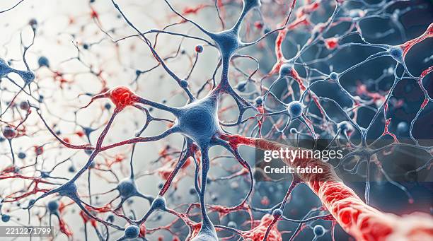 microscopic of neural network brain cells - nanoparticle stock pictures, royalty-free photos & images