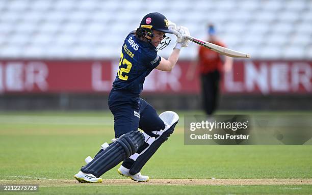 Durham batter Mady Villiers hits out during the Metro Bank One Day Cup match between Durham Women and The Blaze at Banks Homes Riverside on April 27,...