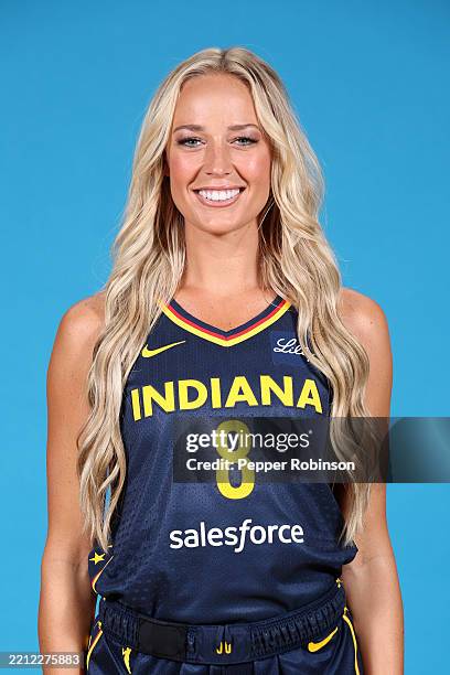 Sophie Cunningham of the Indiana Fever poses for a head shot during WNBA Media Day on April 30, 2025 at Gainbridge Fieldhouse in Indianapolis,...