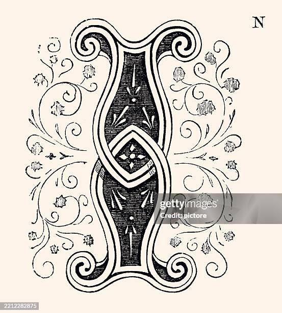 letter i from in : authentic design element 19th century xxxl - tattoos alphabet stock illustrations
