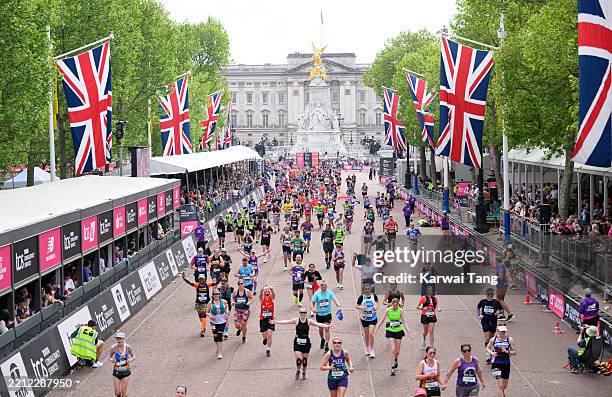 Runners during the TCS London Marathon 2025 on April 27, 2025 in London, England. The London Marathon was founded by athletes Chris Brasher and John...