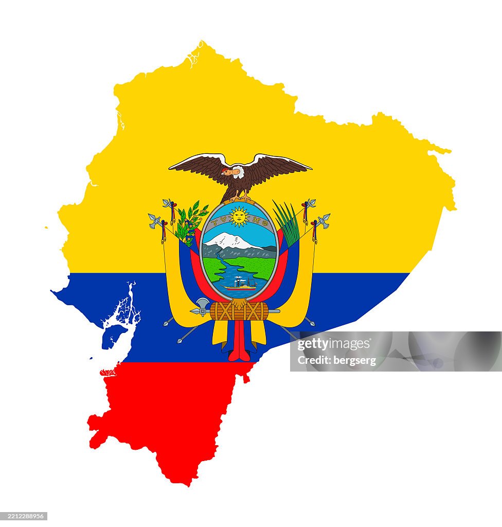 Ecuador Map with National Flag. Vector Illustration