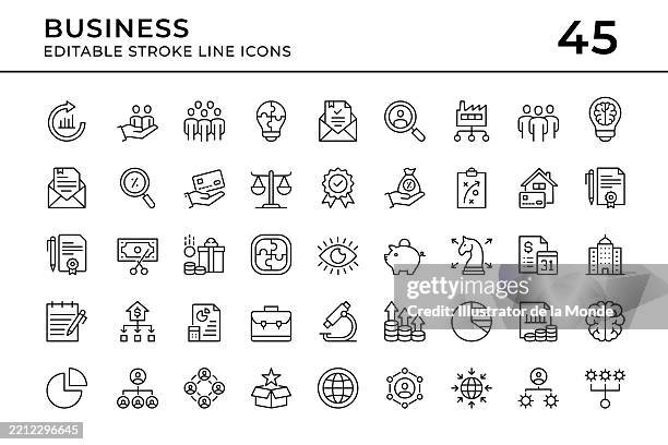 business essentials editable stroke line icons - project management icon stock illustrations