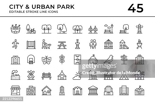 City and Urban Park Editable Stroke Line Icons City and Urban Park Editable Stroke Line Icons