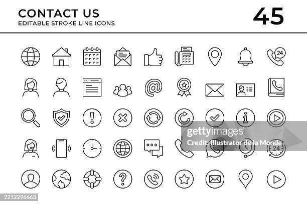 contact us and communication editable stroke line icons - contact us stock illustrations