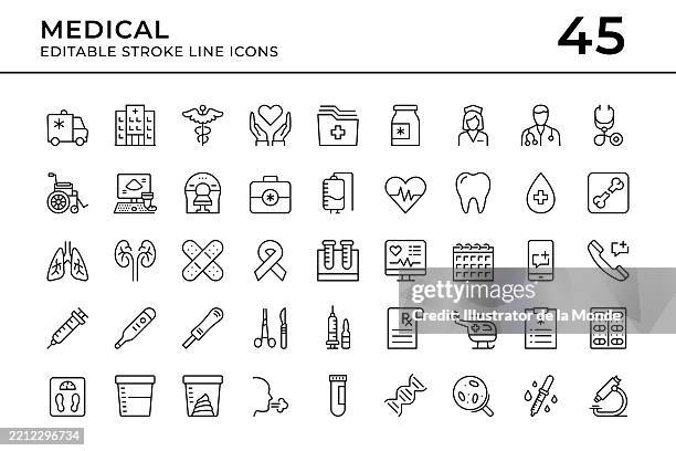 ilustrações, clipart, desenhos animados e ícones de linha de traços editáveis médicos e de saúde ícones - prevenção-de-doenças