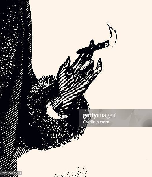 gloved hand of a 19th century gentleman, smoking a cigar xxxl - man smoking cigarette stock illustrations