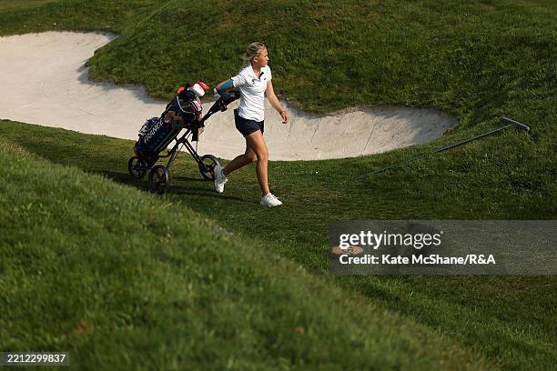 Salome Lumbaca of France walks on the 16th hole during Day Three of the R&A Girls U16 Amateur Championship at Gog Magog Golf Club on April 27, 2025...