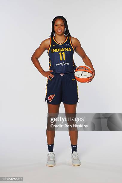 Brianna Turner of the Indiana Fever poses for a portrait during WNBA Media Day on April 30, 2025 at Gainbridge Fieldhouse in Indianapolis, Indiana....