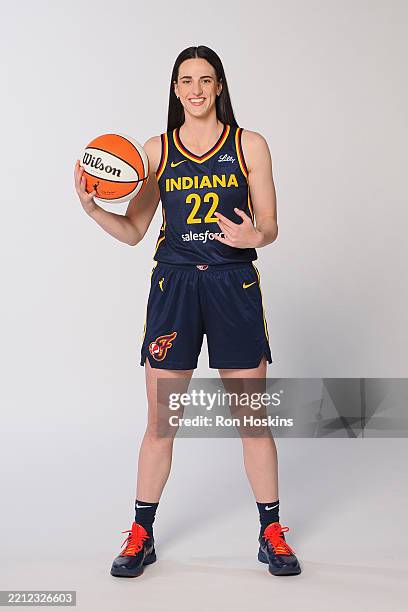 Caitlin Clark of the Indiana Fever poses for a portrait during WNBA Media Day on April 30, 2025 at Gainbridge Fieldhouse in Indianapolis, Indiana....