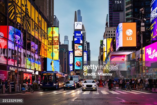 New York City Times Square Zebra Crossing at Night NYC New York City Times Square Zebra Crossing at Night NYC