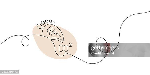 illustrazioni stock, clip art, cartoni animati e icone di tendenza di disegno a linea continua dell'icona dell'impronta di carbonio. illustrazione vettoriale del simbolo disegnato a mano. - emissioni di co2