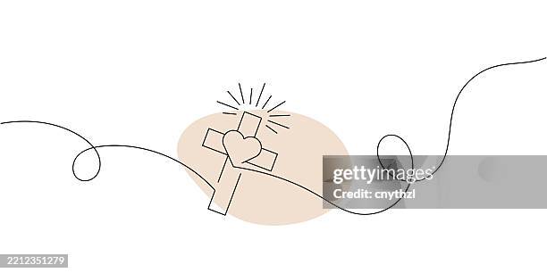 stockillustraties, clipart, cartoons en iconen met continuous line drawing of christianity icon. hand drawn symbol vector illustration. - katholicisme