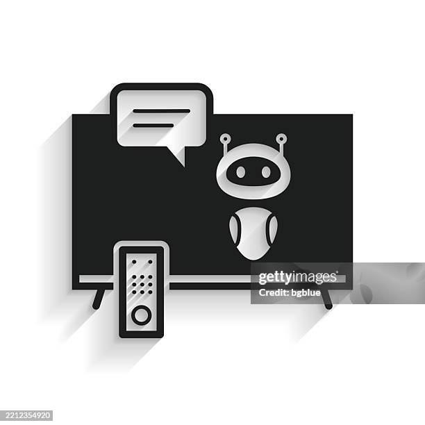 tv with chatbot. icon with long shadow on white background - remote support stock illustrations