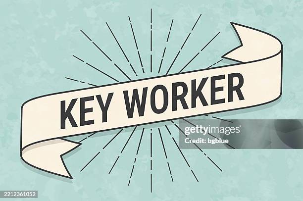 key worker - banner in retro vintage style - old textured paper - old key vector stock illustrations