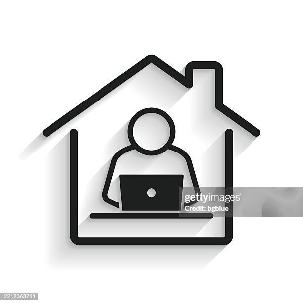 work from home. icon with long shadow on white background - new normal work stock illustrations
