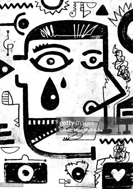 sad crying face, abstract portrait - man crying portrait stock illustrations